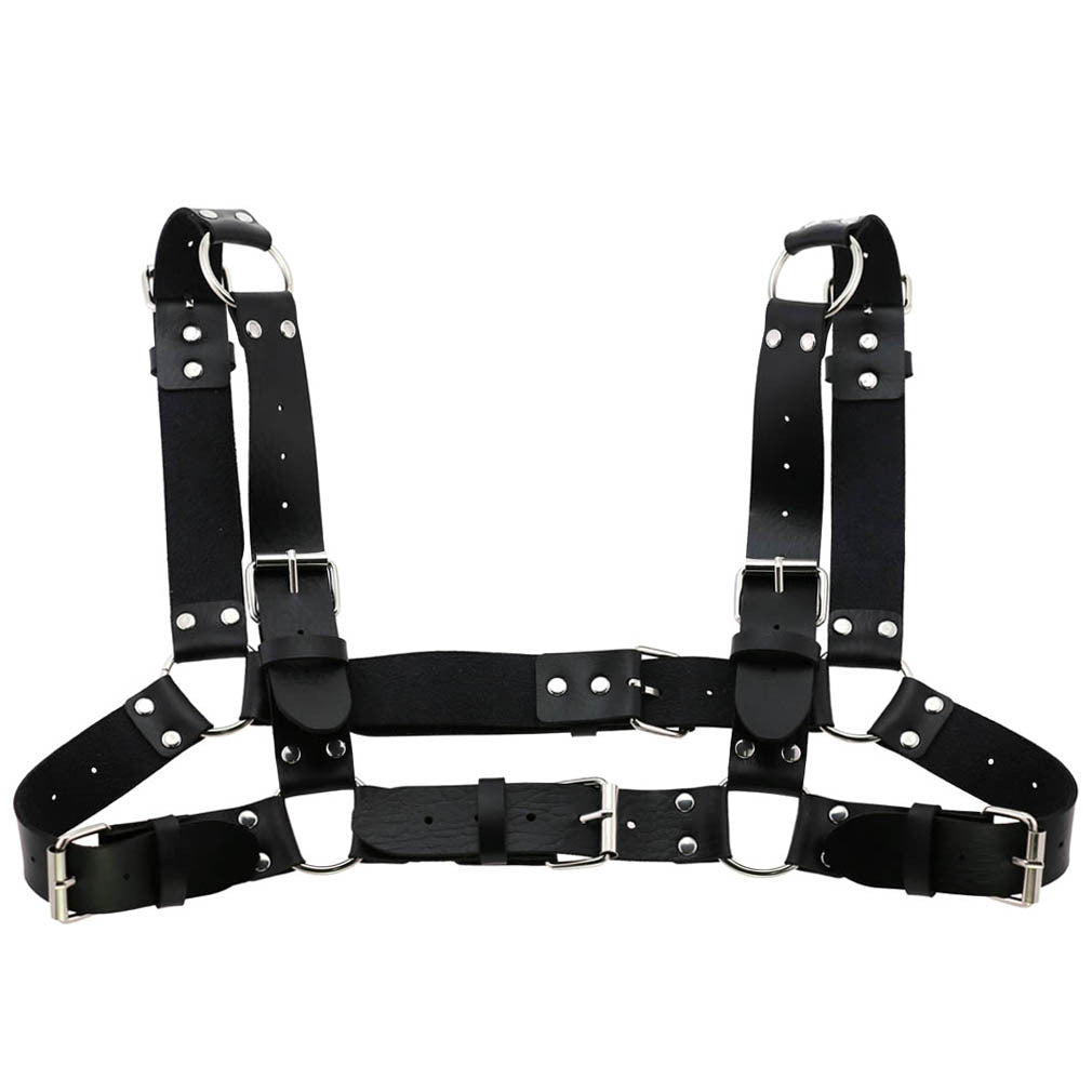 Women Men Sexy Punk Chest Harness Adjustable Caged Metal Body Chain PU Leather Choker Statement Necklace Party Clubwear