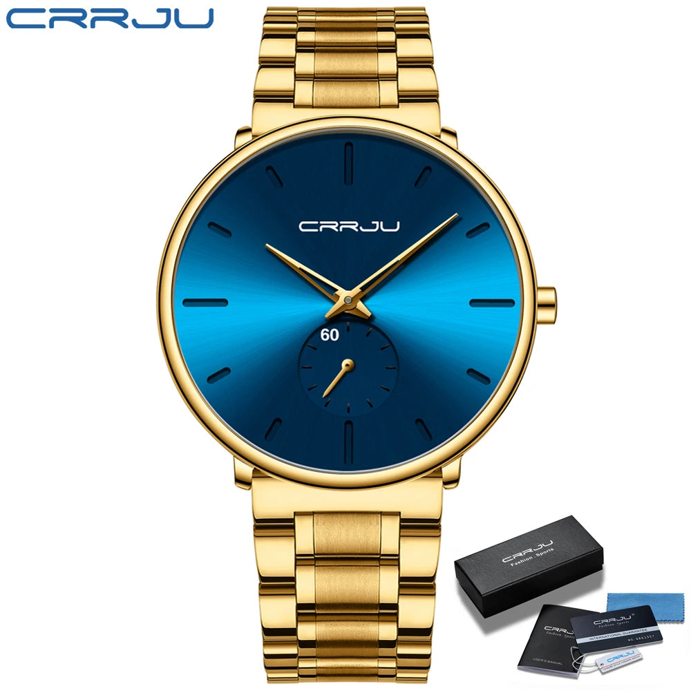CRRJU Mens Watches Stainless Steel Men's Wrist Watch Casual Luxury Waterproof Sport Watch for Men Quartz Watch Relogio Masculino