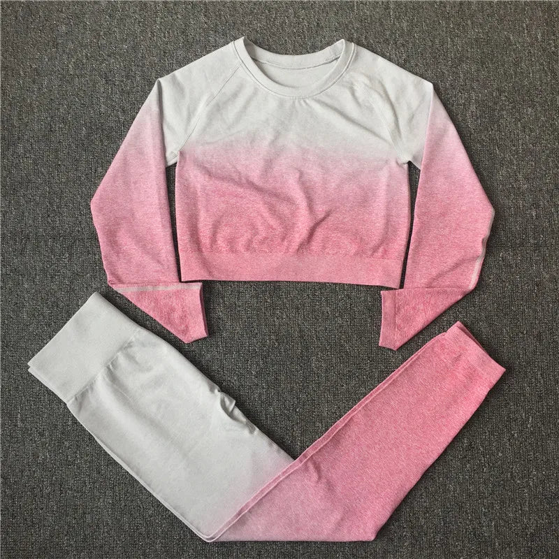 Sport Set Tracksuit Women Fitness Gym Clothing Seamless Yoga Suit Ombre Crop Top Running Tights Leggings Workout Sportswear
