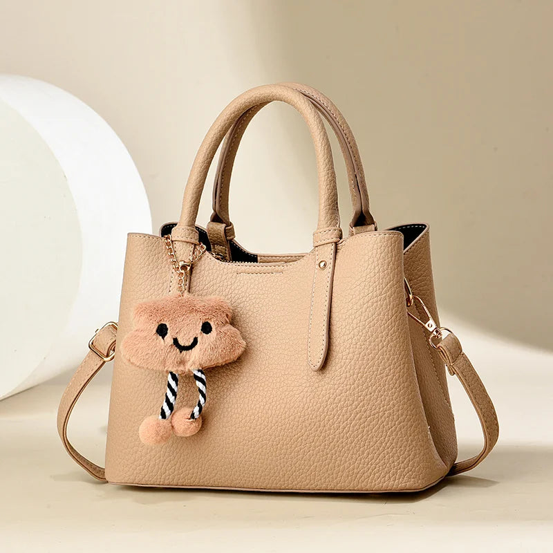 Women's Fashion Cross-Body Handbag Cute Cartoon Pendant Solid Color Zipper Closure Wholesale from Factory