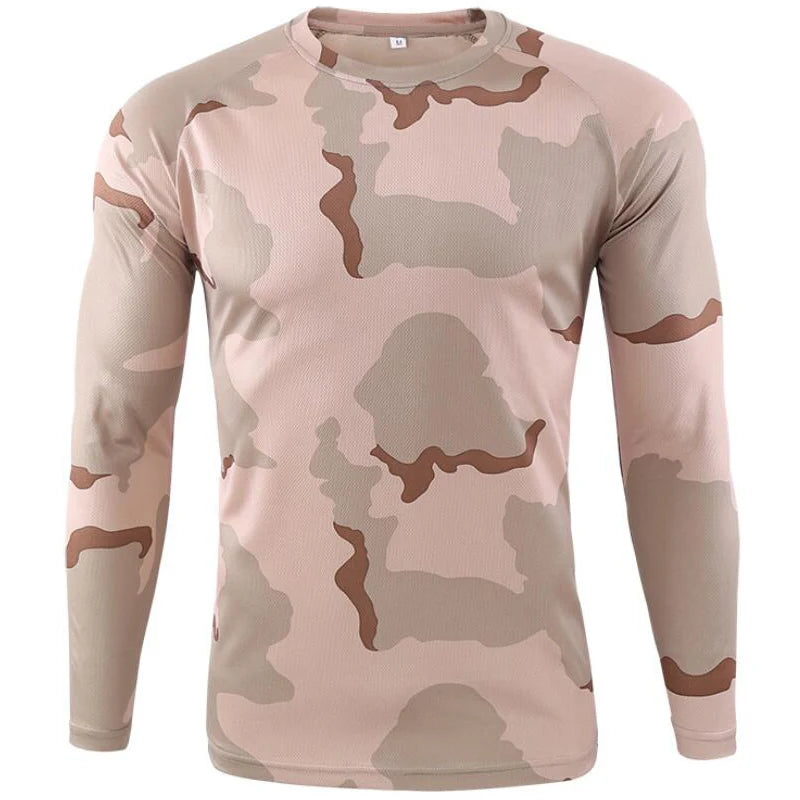 New Long Sleeve T shirts Men Outdoor Tactical Training Camouflage T-shirt Quick Dry Camo Tshirt Hunting Hiking Camping Tee Shirt