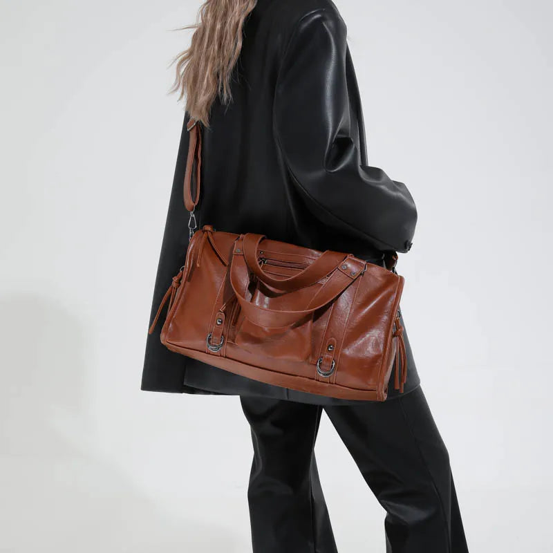 Large Capacity Women PU Leather Handbags Tote Bags Casual Female Rivet Big Shoulder Messenger Bags Fashion Zipper Crossbody Bag