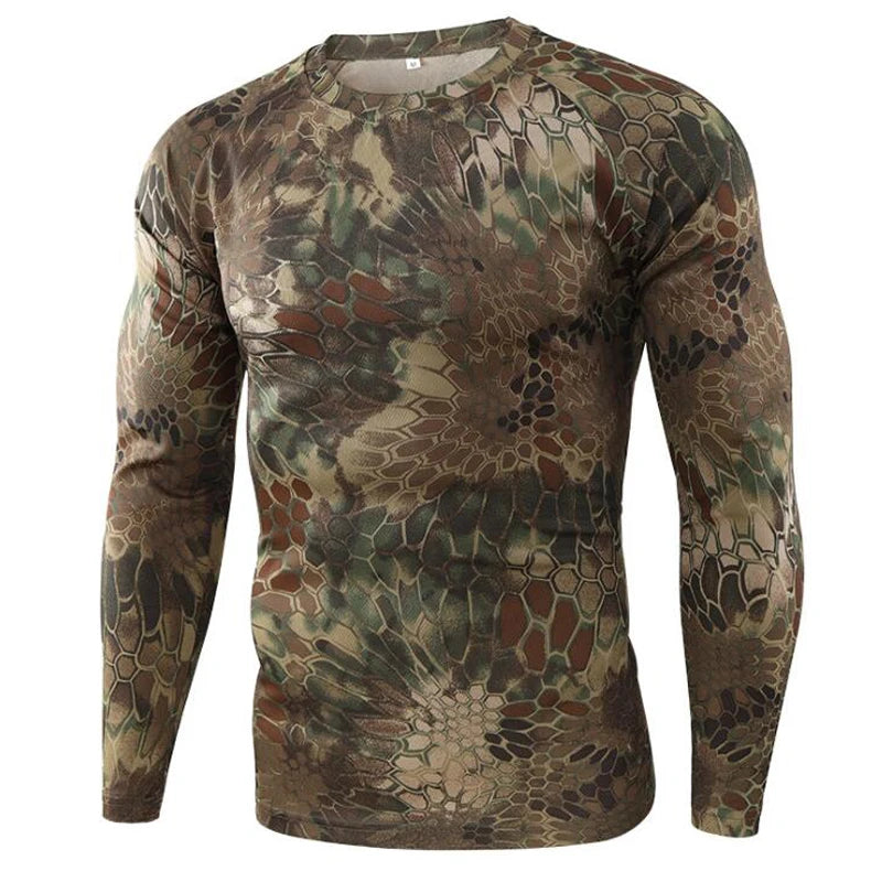 New Long Sleeve T shirts Men Outdoor Tactical Training Camouflage T-shirt Quick Dry Camo Tshirt Hunting Hiking Camping Tee Shirt