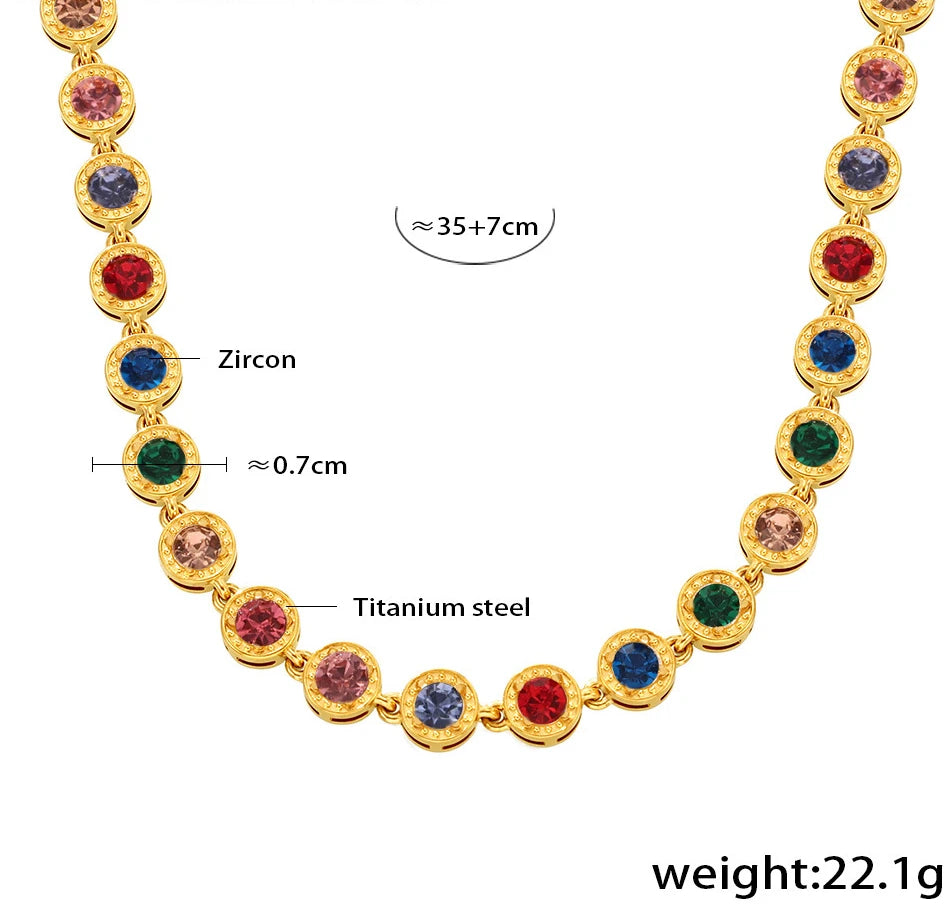 YF3961 Stainless Steel Waterproof Jewelry Set 18k PVD Gold Plated Colored Zircon Splicing Necklace Non Tarnish Bracelet