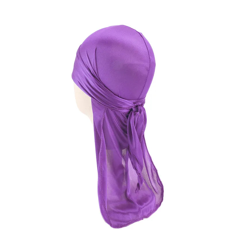 Durag mit langem Schwanz, seidiger Schal, muslimischer Doo Rag, Piratenhut, Durag, Chemo-Mütze, Totenkopfhut, Turban-Haarband, Bandanas, 18 Farben zur Auswahl