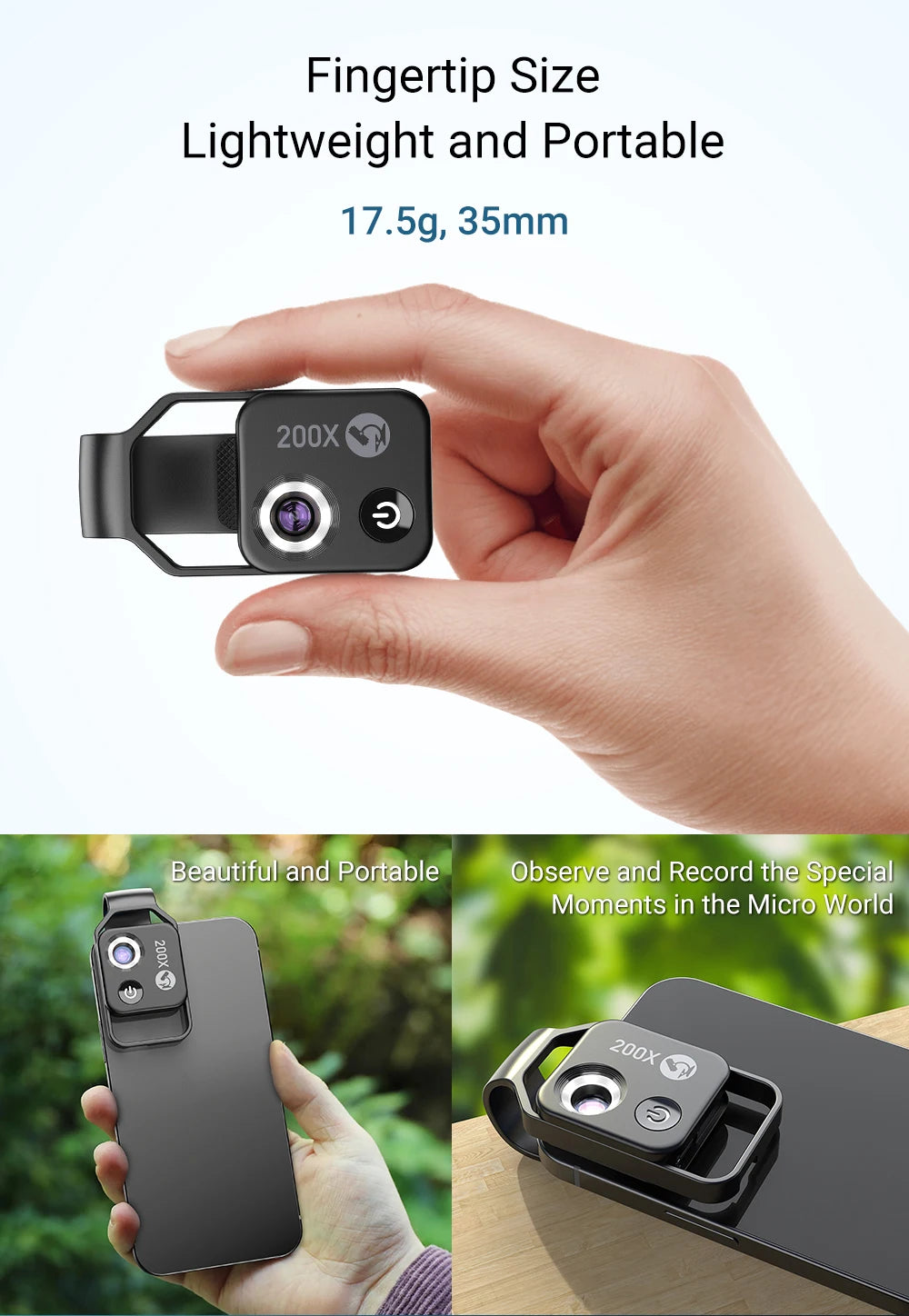 APEXEL 200X Microscope Lens for Mobile Phone Macro Lens with CPL Filter LED Light HD Camera Magnifying Lens Phone Accessories