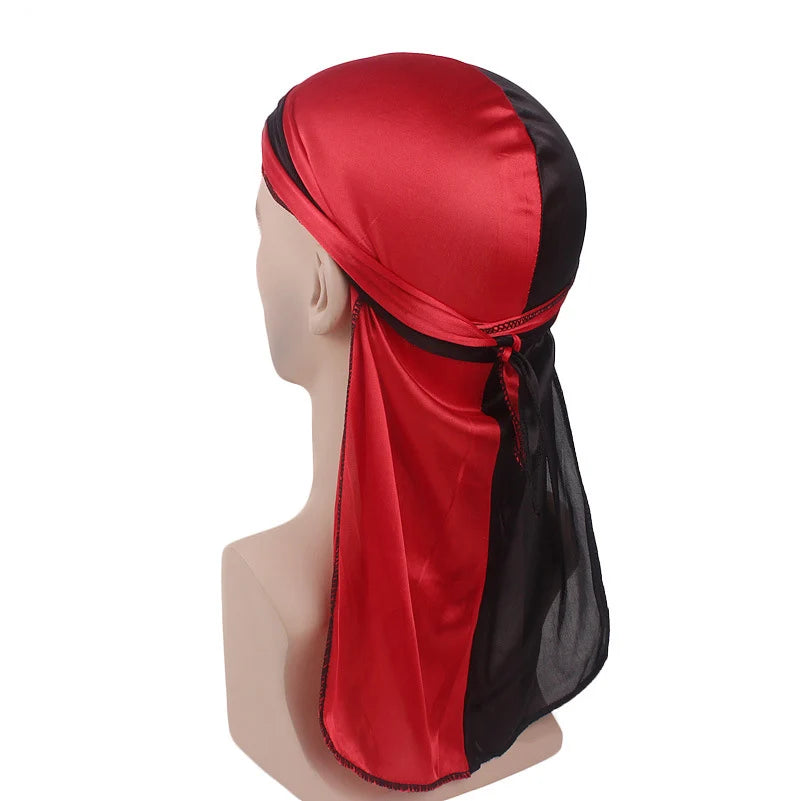 Durag mit langem Schwanz, seidiger Schal, muslimischer Doo Rag, Piratenhut, Durag, Chemo-Mütze, Totenkopfhut, Turban-Haarband, Bandanas, 18 Farben zur Auswahl