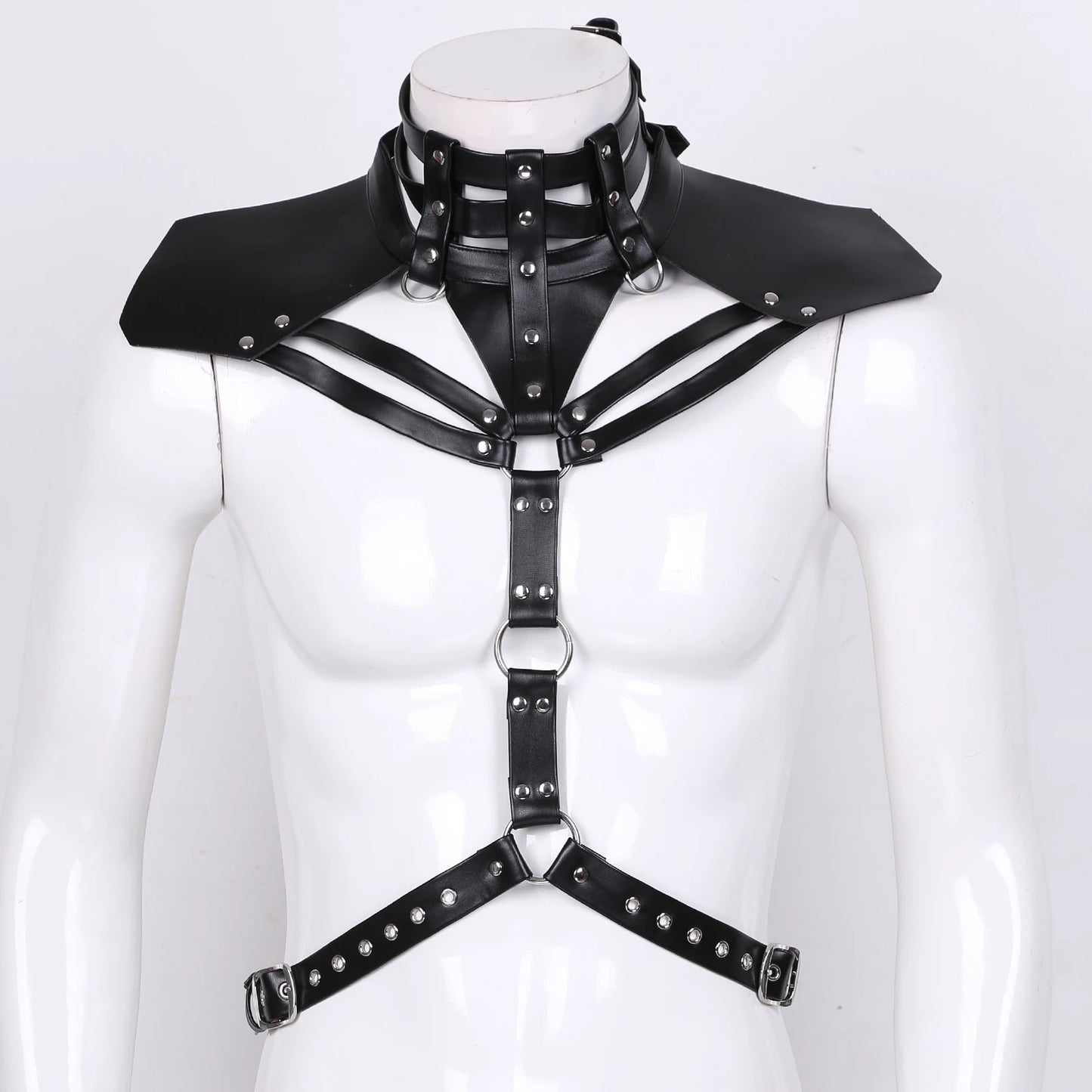 Chest Harness Belt Mens Lingerie Rivet Halter High Neck Strappy Shoulder Faux Leather O-ring Waist Strap Harness for Nightclub