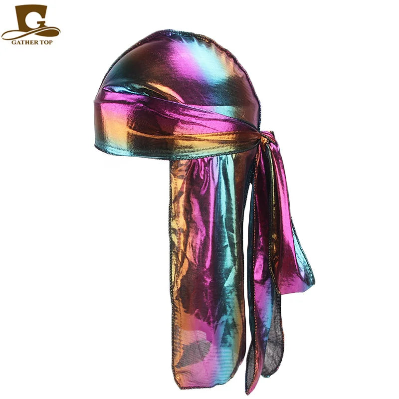 Durag mit langem Schwanz, seidiger Schal, muslimischer Doo Rag, Piratenhut, Durag, Chemo-Mütze, Totenkopfhut, Turban-Haarband, Bandanas, 18 Farben zur Auswahl