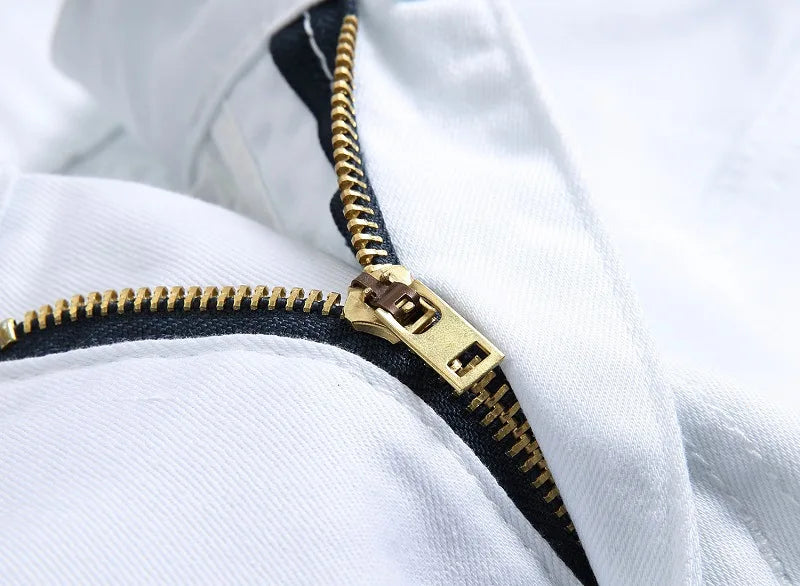 Broken Coated Ripped Jeans Herren Hochwertige Baumwollhose Reißverschluss BIKER Jeans Cowboy Denim Hose Schwarz Weiß Patchwork