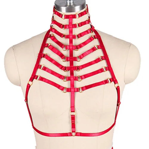 Woman Leg Harness Garter Belt Top Neck Body Cage Open Chest Bra Adjust Bondage Lingerie Punk Goth Sexy Body Harness Set