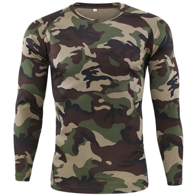 New Long Sleeve T shirts Men Outdoor Tactical Training Camouflage T-shirt Quick Dry Camo Tshirt Hunting Hiking Camping Tee Shirt