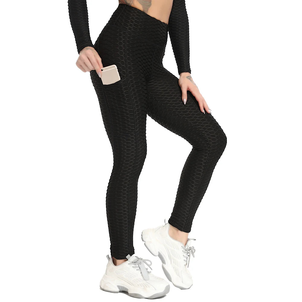 Fitness Leggings Women Pockets Textured Leggins Push Up Sexy Booty Female Leggings For Sport Running Gym Anti Cellulite Pants