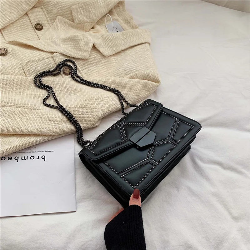 Rivet Chain Brand PU Leather Crossbody Bags For Women hit Simple Fashion Shoulder Bag Lady Luxury Small Handbags