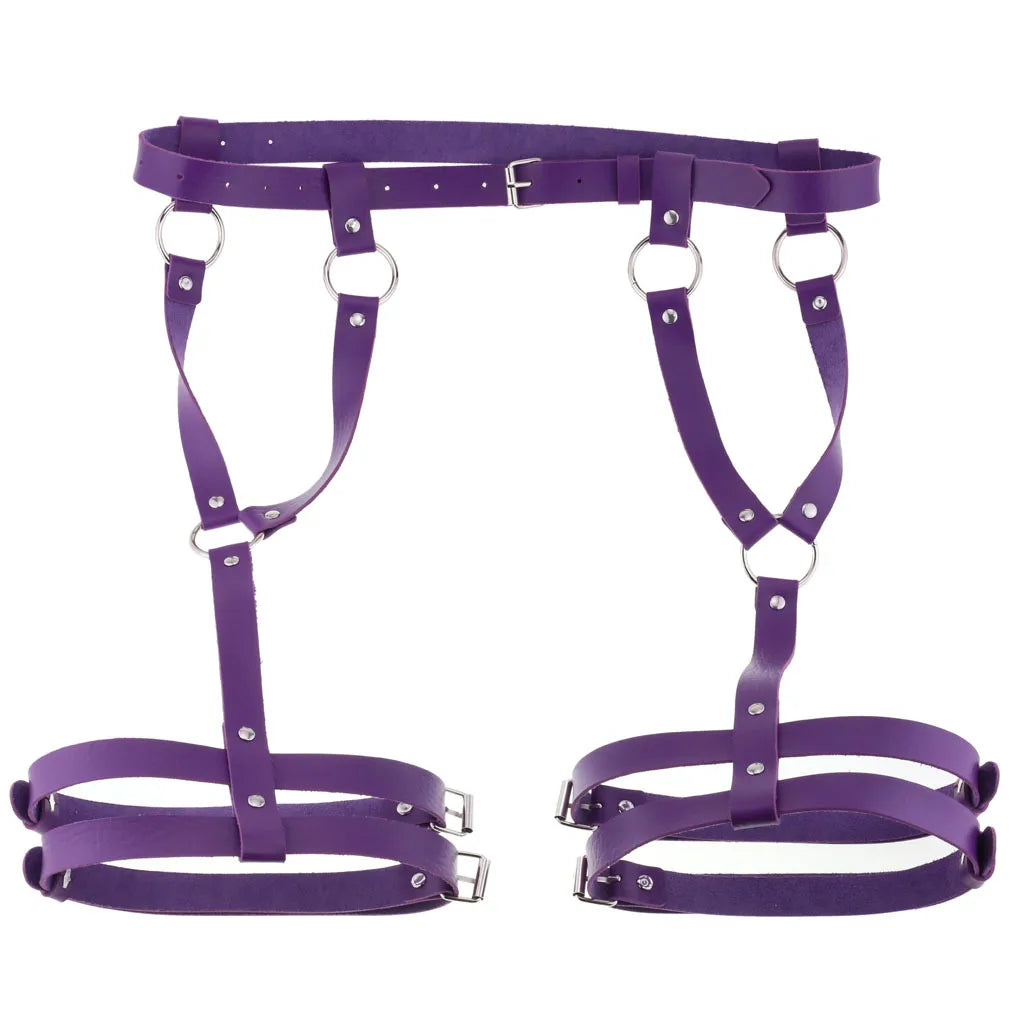 Sexy PU Leather Leg Sword Garter Body Bondage Belts for Women Black Harness Belt Waist Strap Punk Gothic Clothes Lingerie