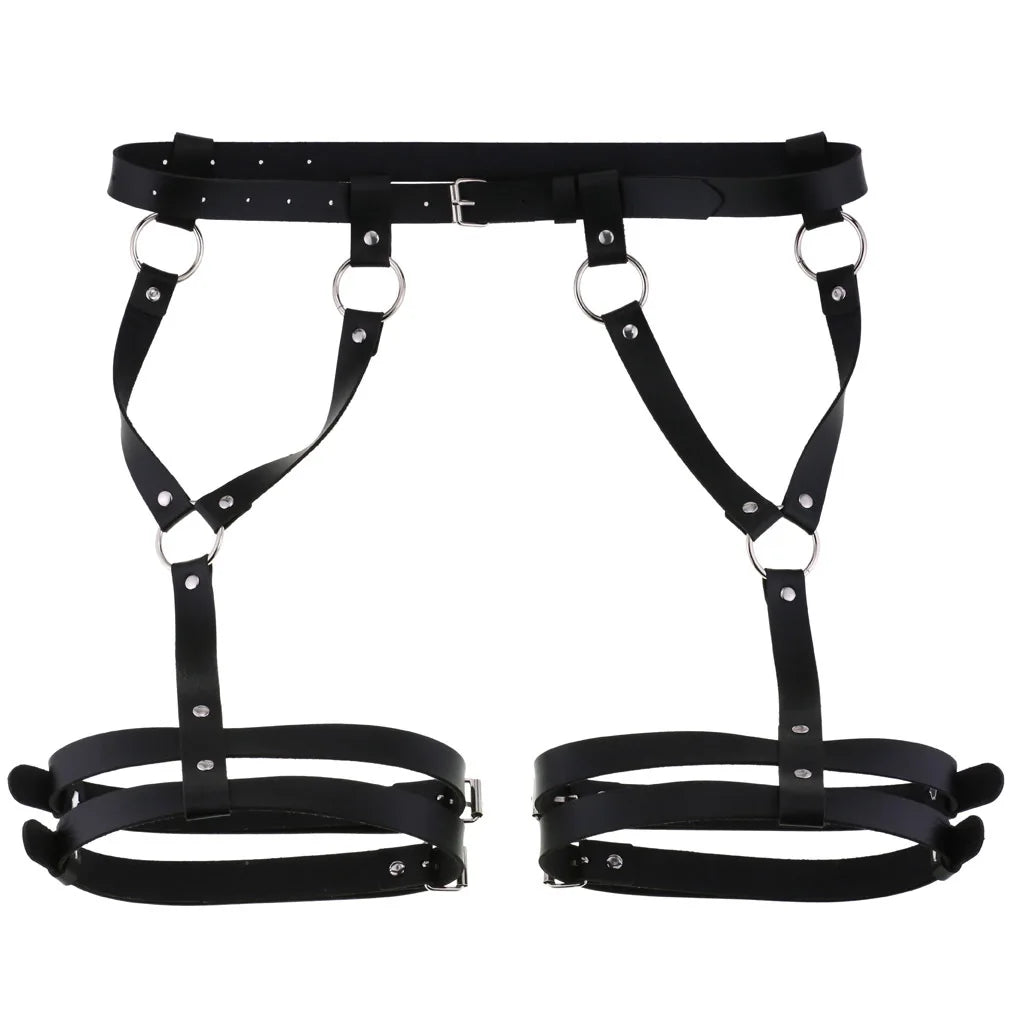 Sexy PU Leather Leg Sword Garter Body Bondage Belts for Women Black Harness Belt Waist Strap Punk Gothic Clothes Lingerie