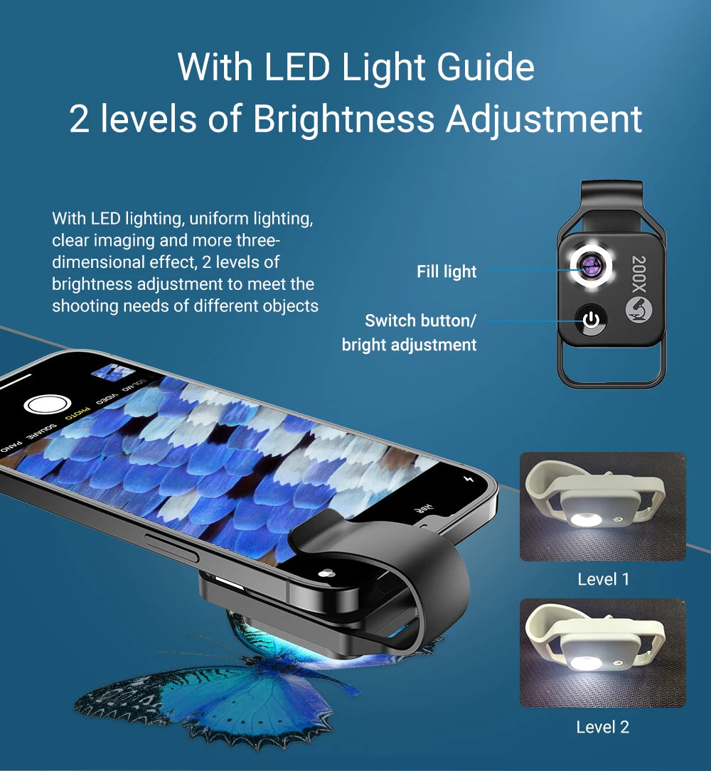 APEXEL 200X Microscope Lens for Mobile Phone Macro Lens with CPL Filter LED Light HD Camera Magnifying Lens Phone Accessories