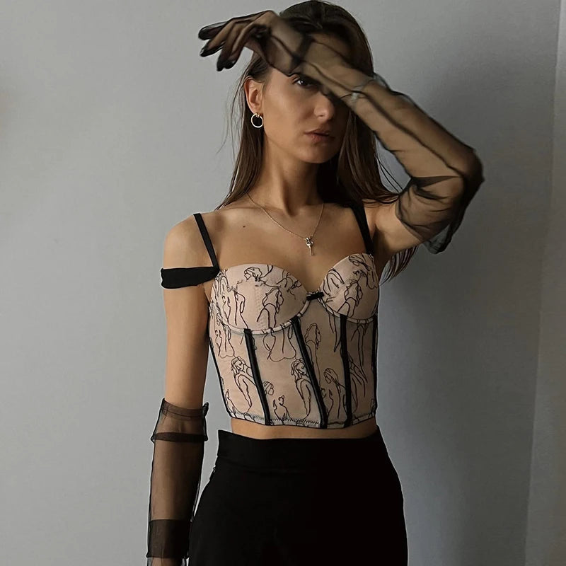 Women's Top Suspender Bump Color Printed Bouquet Waist Top Sexy Short Style Hot Girl Crop Vest