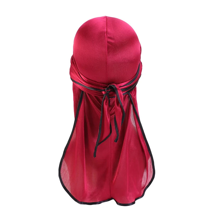 Durag mit langem Schwanz, seidiger Schal, muslimischer Doo Rag, Piratenhut, Durag, Chemo-Mütze, Totenkopfhut, Turban-Haarband, Bandanas, 18 Farben zur Auswahl