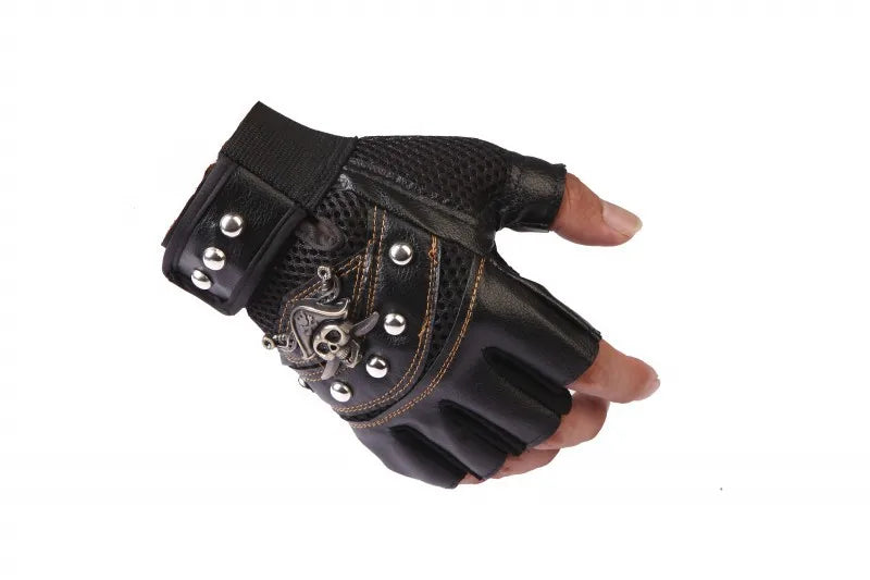 Fingerlose Handschuhe aus PU-Leder mit Totenkopf-Nieten für Herren und Damen, Mode, Hip-Hop, Punk-Handschuhe für Damen im Fitnessstudio, Halbfinger-Handschuhe für Herren