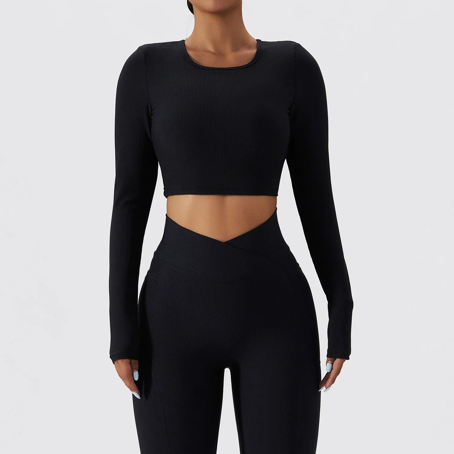 Female Gym Fitness Women High Waist Long Sleeves Workout Suit Yoga Pants Wear Sports Fitness Yoga Sets