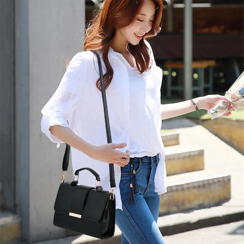 Hot Sale Flap Sling Shoulder Bags for Women Solid Color Crossbody Messenger Bag Purse Female Leather Handbag Pocket