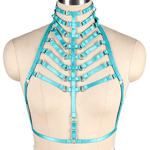 Woman Leg Harness Garter Belt Top Neck Body Cage Open Chest Bra Adjust Bondage Lingerie Punk Goth Sexy Body Harness Set
