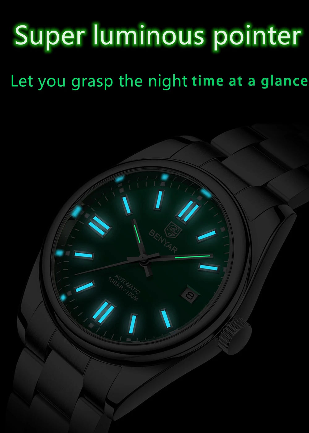 BENYAR Neue Taucheruhr für Männer 10Bar wasserdichte Herren Mechanische Armbanduhren Luxus Edelstahl Automatikuhren