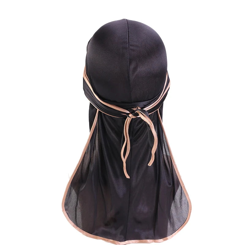 Durag mit langem Schwanz, seidiger Schal, muslimischer Doo Rag, Piratenhut, Durag, Chemo-Mütze, Totenkopfhut, Turban-Haarband, Bandanas, 18 Farben zur Auswahl