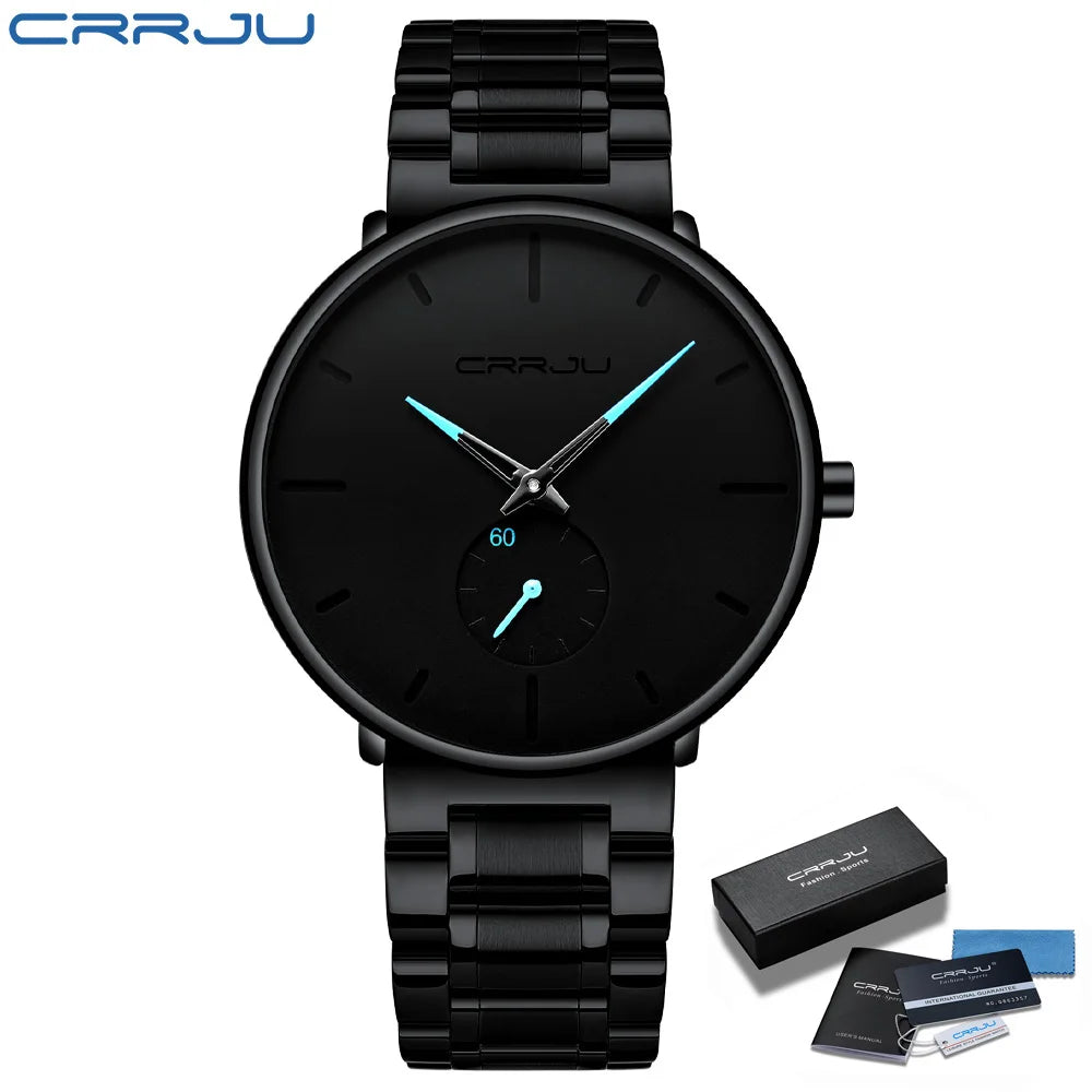 CRRJU Mens Watches Stainless Steel Men's Wrist Watch Casual Luxury Waterproof Sport Watch for Men Quartz Watch Relogio Masculino