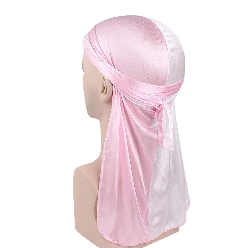 Durag mit langem Schwanz, seidiger Schal, muslimischer Doo Rag, Piratenhut, Durag, Chemo-Mütze, Totenkopfhut, Turban-Haarband, Bandanas, 18 Farben zur Auswahl