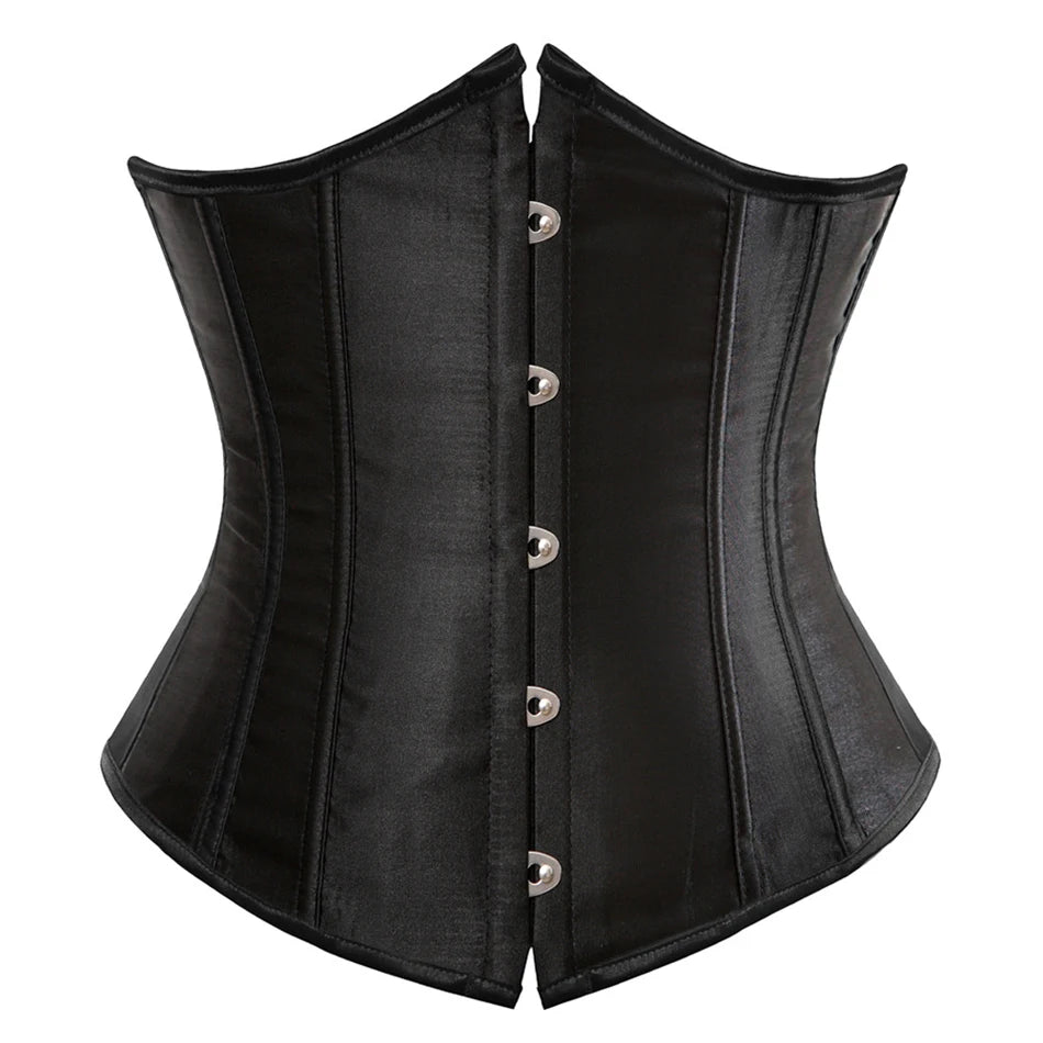 Women's Satin Underbust Corset Bustier Sexy Underwear Waist Slimming Body Shaper Corset Top for Women Steampunk Lace-up Corset