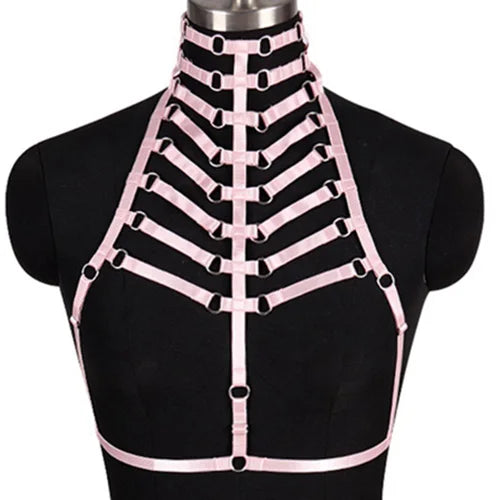 Woman Leg Harness Garter Belt Top Neck Body Cage Open Chest Bra Adjust Bondage Lingerie Punk Goth Sexy Body Harness Set