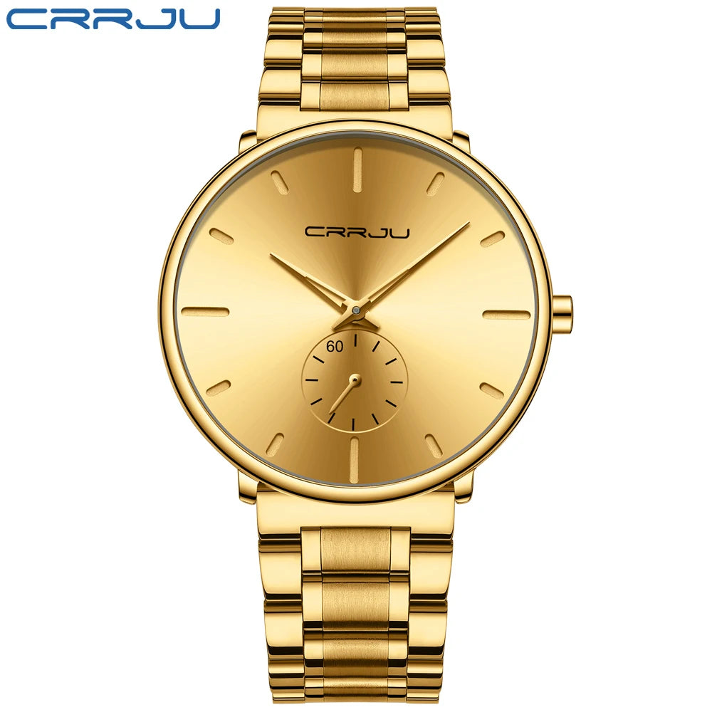 CRRJU Mens Watches Stainless Steel Men's Wrist Watch Casual Luxury Waterproof Sport Watch for Men Quartz Watch Relogio Masculino