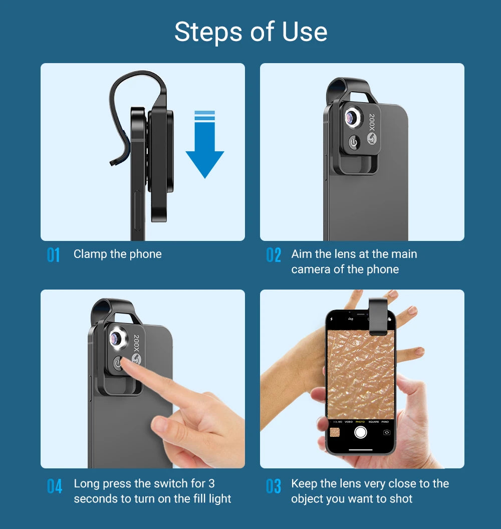 APEXEL 200X Microscope Lens for Mobile Phone Macro Lens with CPL Filter LED Light HD Camera Magnifying Lens Phone Accessories