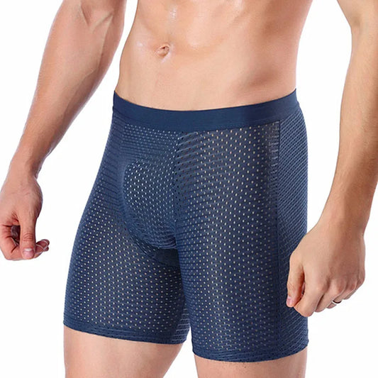 Boxers Briefs Man Ice Silk Shorts Underpants Male Large Size Men's Mesh Panties Breathable Long Boxer For Men Underwear