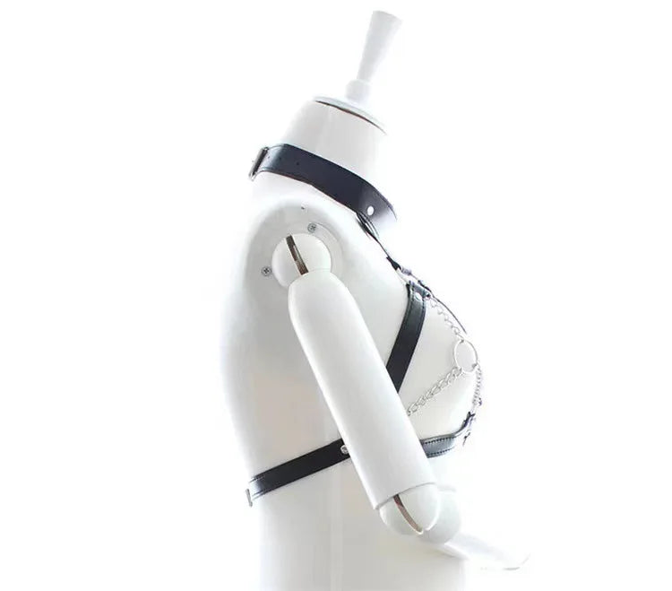 SM Chastity Teach and Bind Flirting Dog Slave Adult European and American Women PU Bdsm Binding Leather Sexy Body Iron Chain Bra