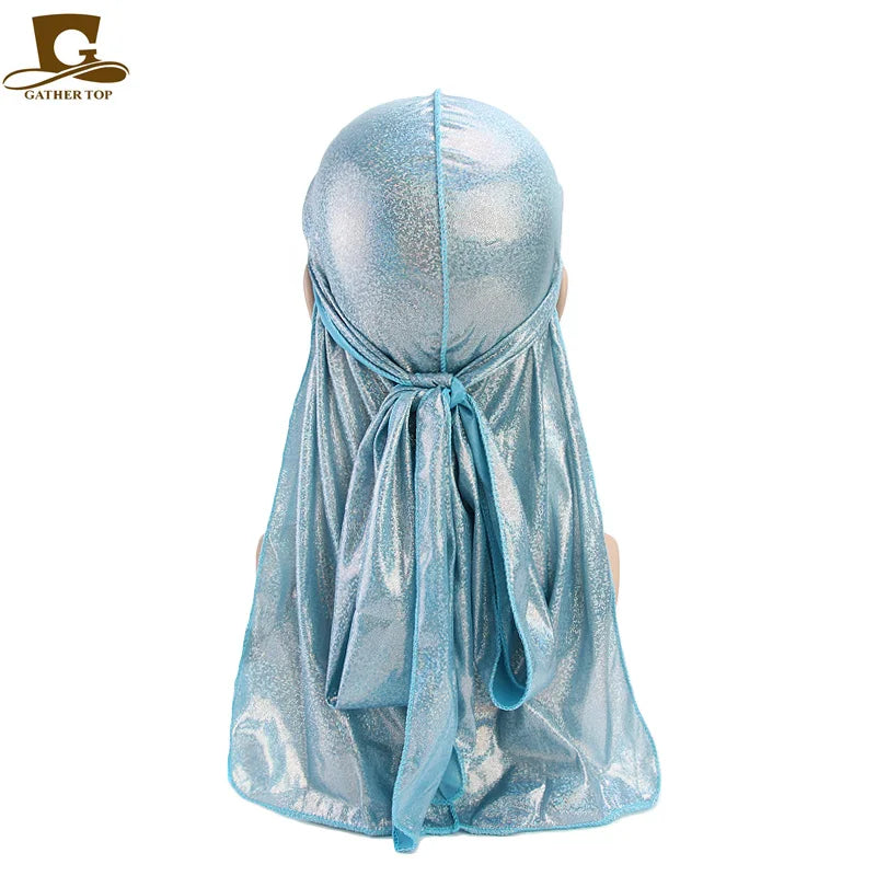 Durag mit langem Schwanz, seidiger Schal, muslimischer Doo Rag, Piratenhut, Durag, Chemo-Mütze, Totenkopfhut, Turban-Haarband, Bandanas, 18 Farben zur Auswahl