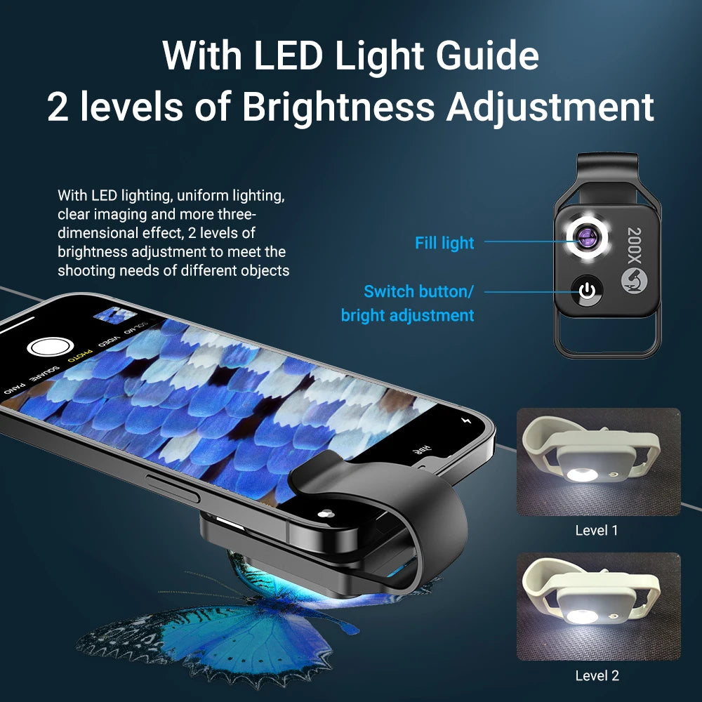 APEXEL 200X Microscope Lens for Mobile Phone Macro Lens with CPL Filter LED Light HD Camera Magnifying Lens Phone Accessories