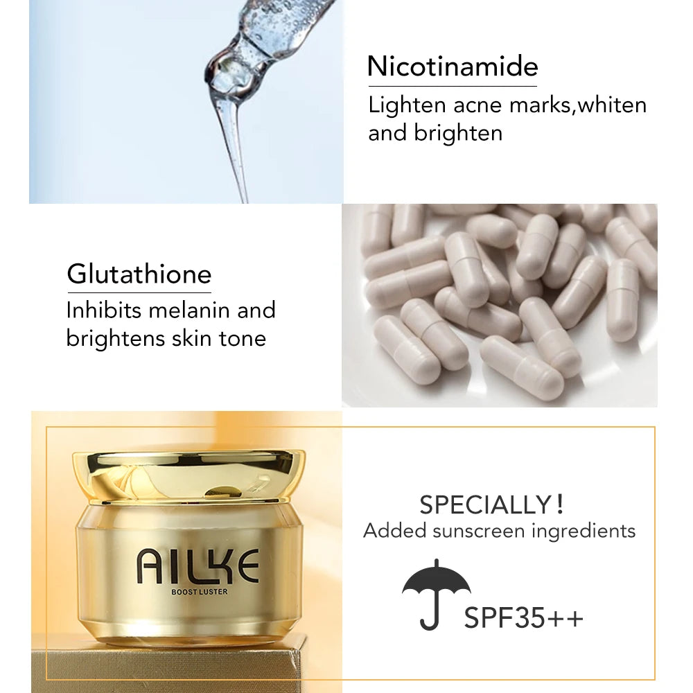 AILKE Lightening Facial Skin Care Cream With Glutathione, Reduce Dark Spots, Improve Dull Skin, Moisturizing Face Clean Set