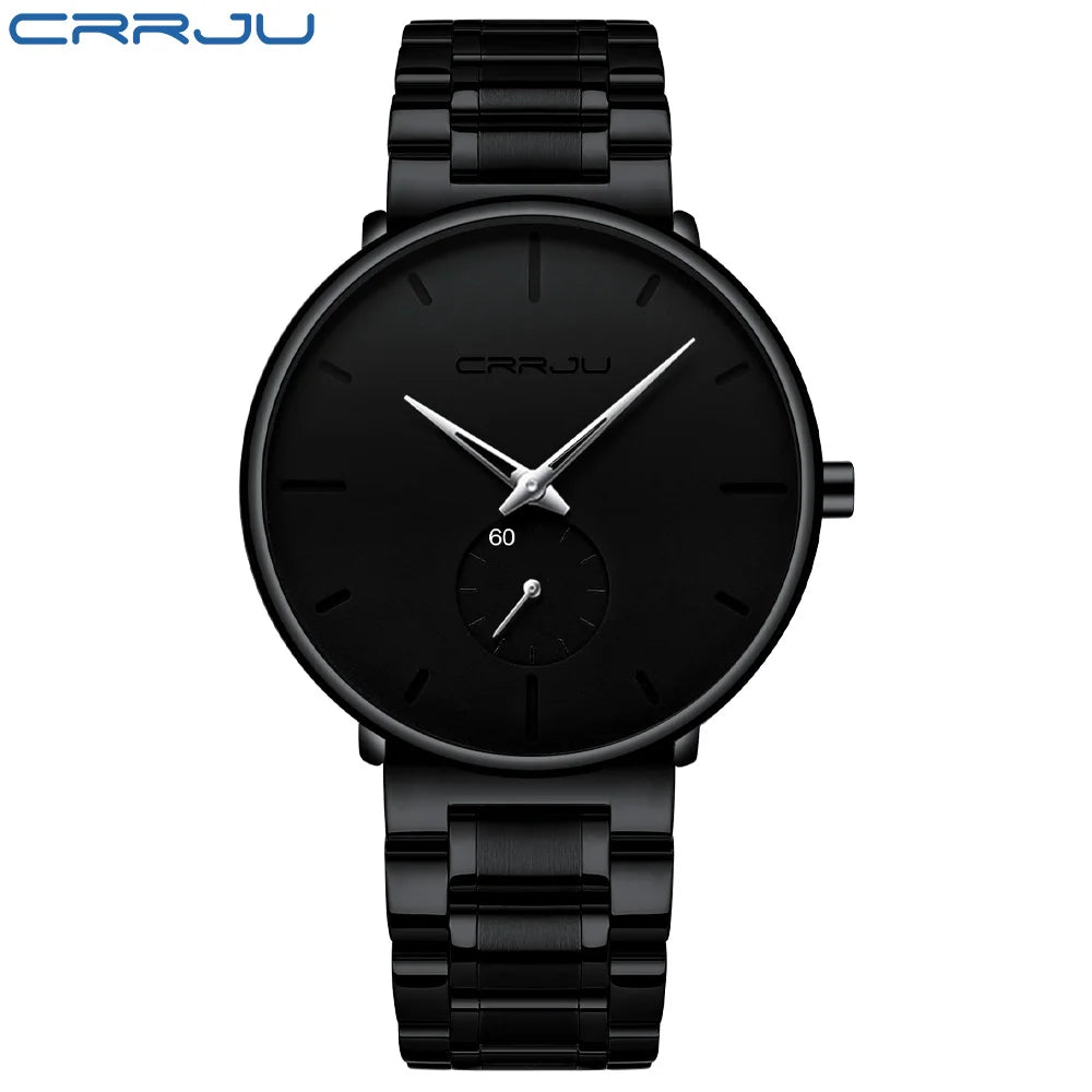 CRRJU Mens Watches Stainless Steel Men's Wrist Watch Casual Luxury Waterproof Sport Watch for Men Quartz Watch Relogio Masculino