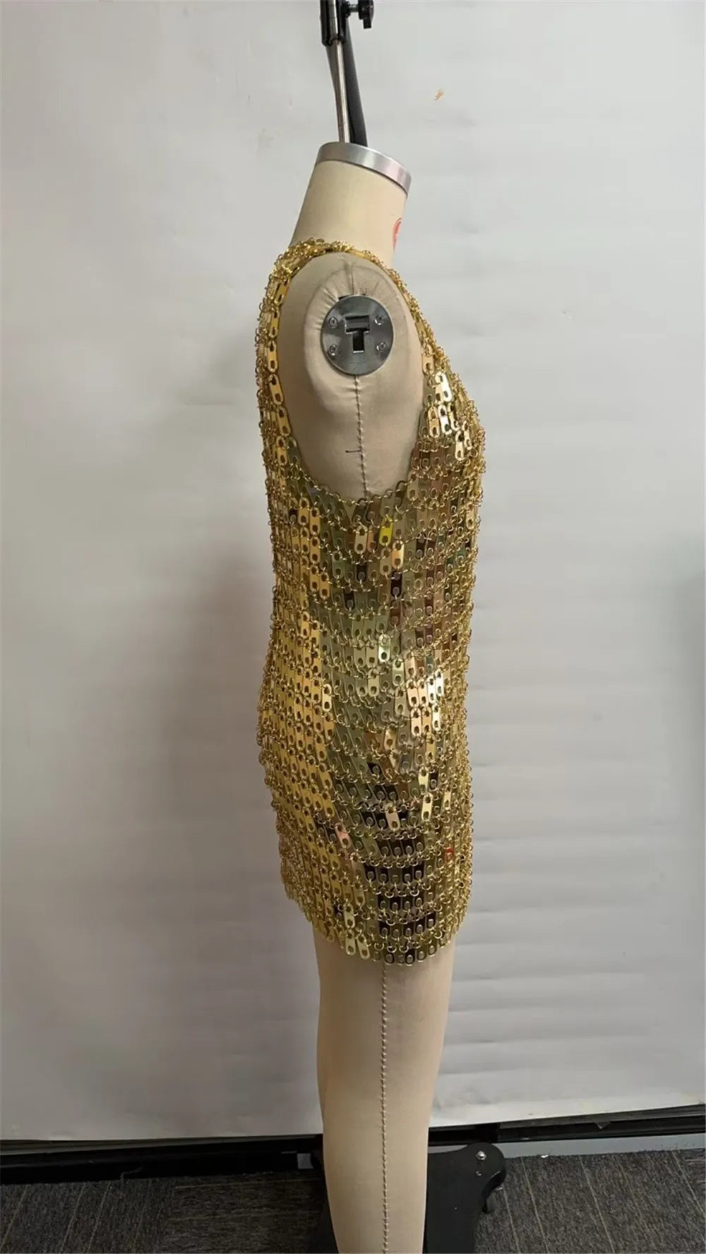 New Style Club Party Women's Clothing Sexy Slim-fit Spaghetti Strap Tea-Length Illusion Shiny Sequin Dress