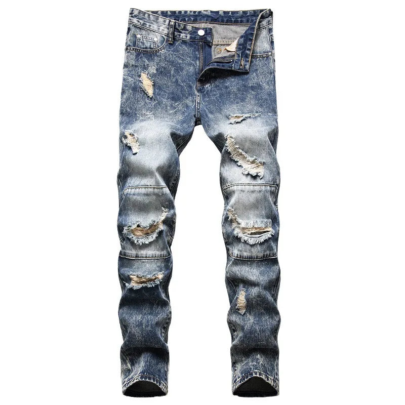 2020 High Quality Men Casual Jeans Coated Slim Straight Pleated Biker Jeans Pants Male Denim Casual Pants Plus Size 42