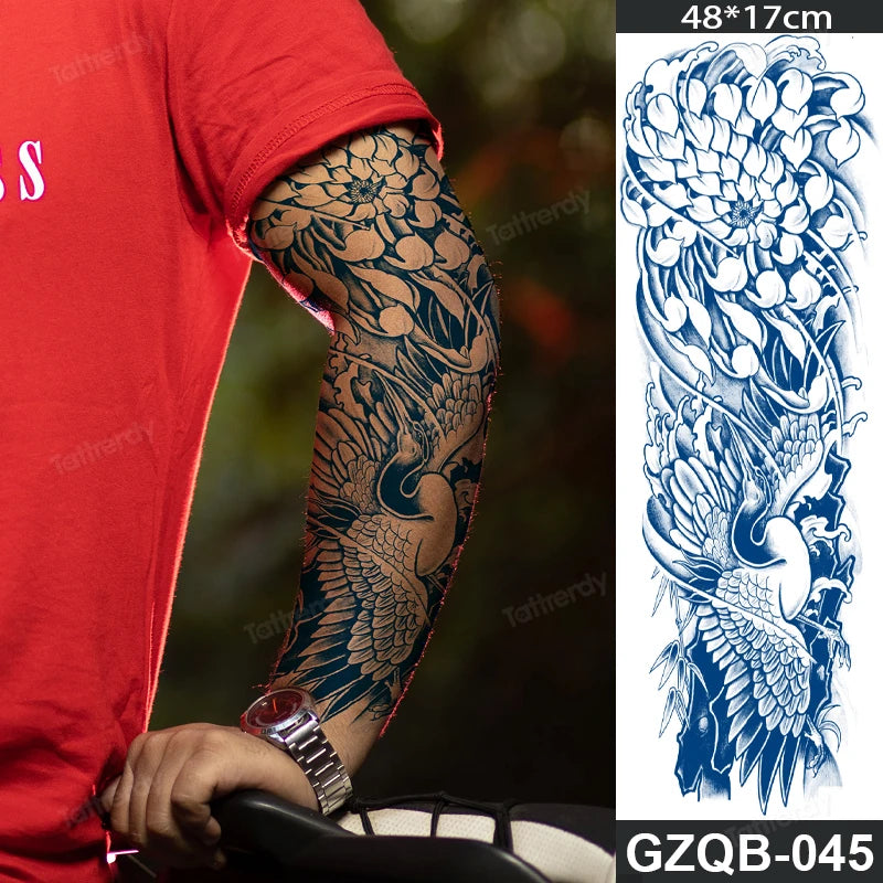 Full Arm Sleeve Temporary Tattoos Juice Ink Lasting Semi Permanent Body Art Sexy Large Fake Tattoo for Men Women Adult Beauty