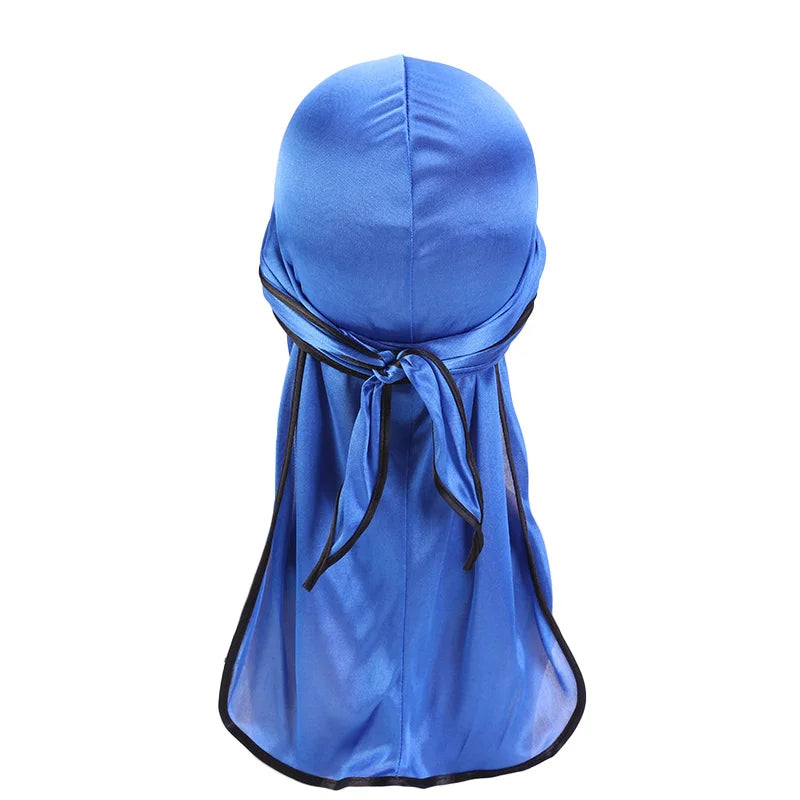 Durag mit langem Schwanz, seidiger Schal, muslimischer Doo Rag, Piratenhut, Durag, Chemo-Mütze, Totenkopfhut, Turban-Haarband, Bandanas, 18 Farben zur Auswahl