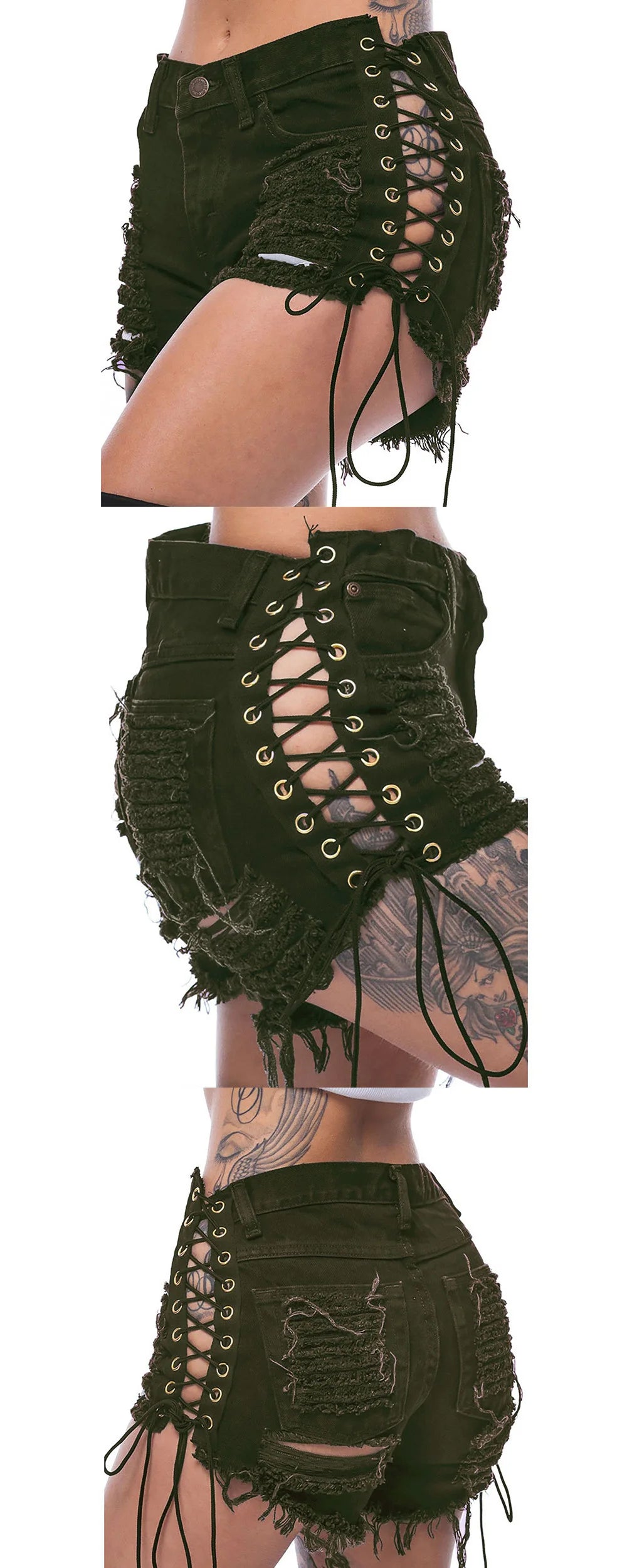 Summer Ripped Side Corns Bandage Denim Shorts Women's Street Fashion Hot Short Jeans Hollow Out Sexy Shorts Female Plus Size