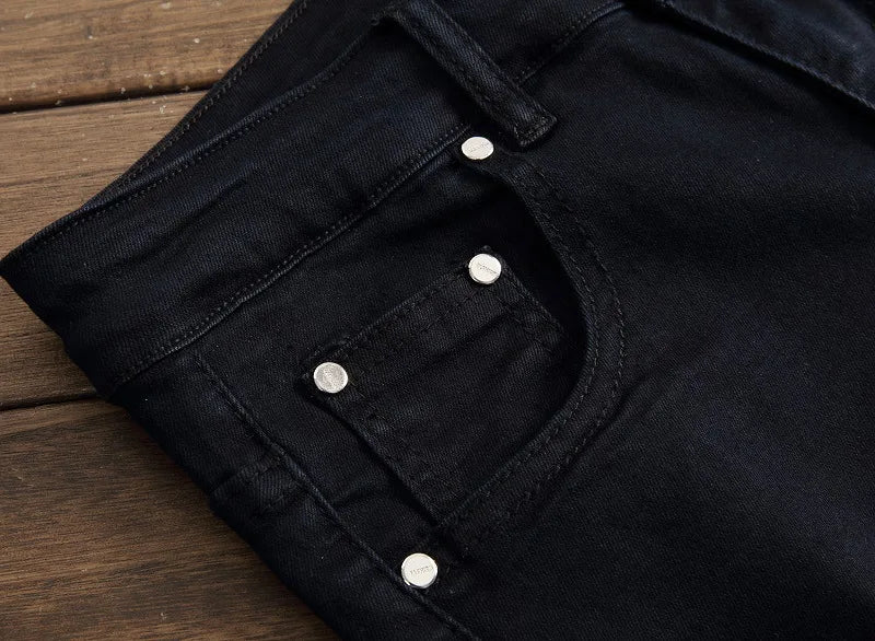 Broken Coated Ripped Jeans Herren Hochwertige Baumwollhose Reißverschluss BIKER Jeans Cowboy Denim Hose Schwarz Weiß Patchwork