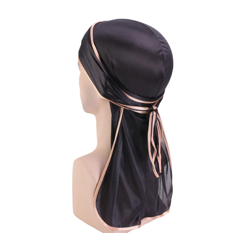Durag mit langem Schwanz, seidiger Schal, muslimischer Doo Rag, Piratenhut, Durag, Chemo-Mütze, Totenkopfhut, Turban-Haarband, Bandanas, 18 Farben zur Auswahl
