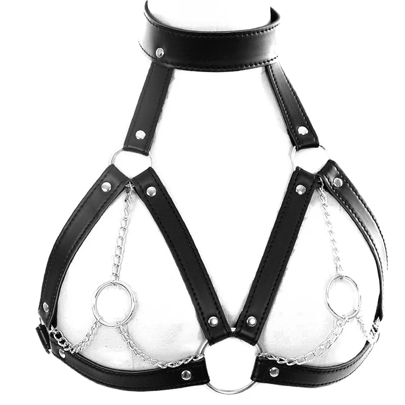 BDSM Fetish Leather Body Harness for Women Couples Bondage Collar & Chain Belt ODM Comfortable Daily Use 3D Embroidery