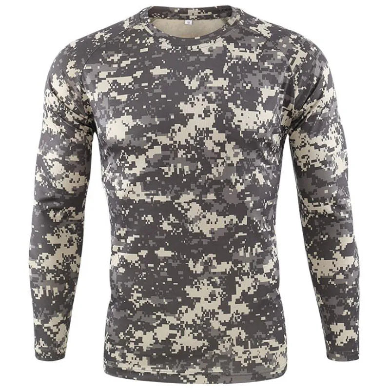 New Long Sleeve T shirts Men Outdoor Tactical Training Camouflage T-shirt Quick Dry Camo Tshirt Hunting Hiking Camping Tee Shirt